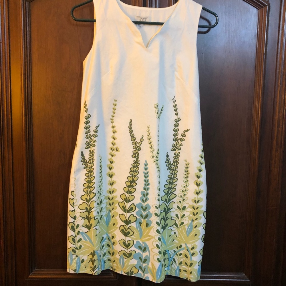 Loft botanical pattern linen blend dress